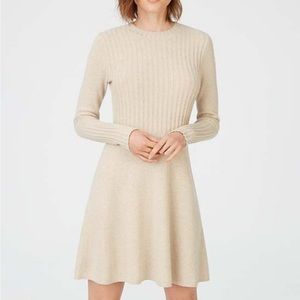 Club Monaco Oatmeal Raemi Ribbed Merino Wool Blend Fit & Flare Sweater Dress